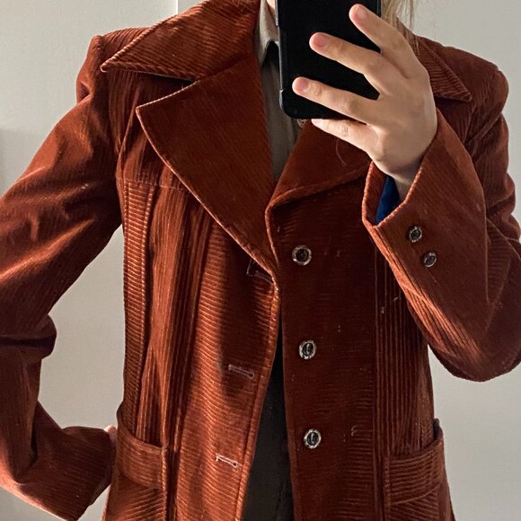 Vintage Corduroy Blazer Jacket - 70s Retro Style, Rust/Brown - Picture 2 of 3